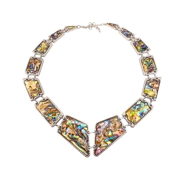 Queen of the Sea Natural Abalone Paua Silver Abalone Shell and Silver Tone State - Picture 1 of 9